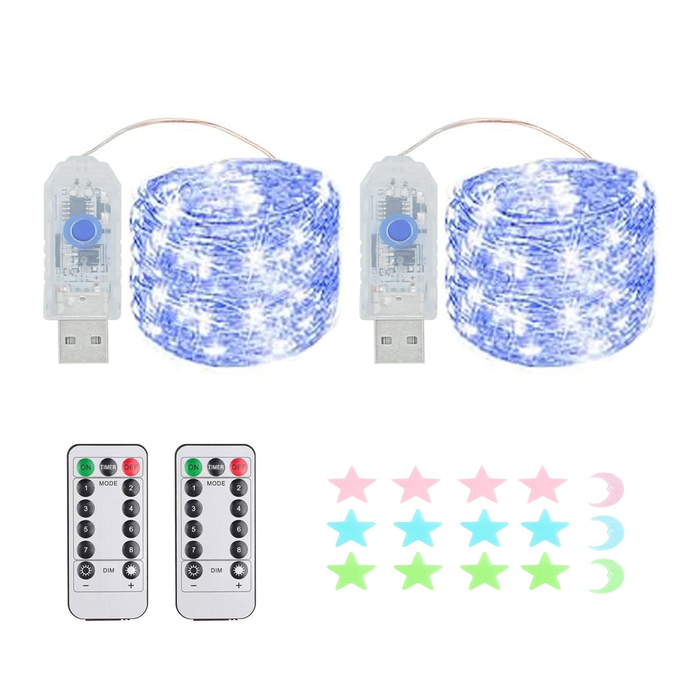 2 Stück LED Lichterkette, 50LED 5M / 17Ft 8 Modi USB lichterkette außen/innen Wasserdichte mit Fernbedienung für Schlafzimmer, Hof, Hochzeit, Weihnachten, DIY etc (Warmweiß)