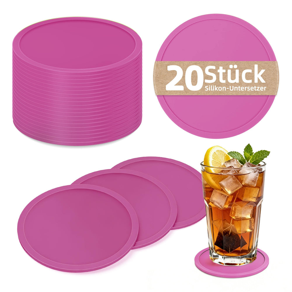HELI MIAO Untersetzer Gläser Silikon mit Halter,rutschfest Glasuntersetzer mit Hohem Rand für Auslaufschutz,Hitzebeständig Tassenuntersetzer für Couchtisch,Esstisch&Bar,10Stück mit Halter Schwarz