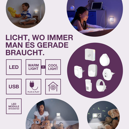 Osram Nachtlicht, indirektes Licht, 3000K, 5lm, 0,28W, Tageslichtsensor, Plug-and-Play, für Kinderzimmer und Wohnbereiche, Weiß
