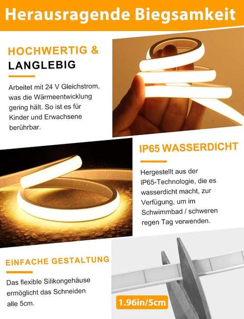 Lamomo COB LED Streifen, Warmweiss Dimmbar Leiste mit Fernbedienung, 5m 24V