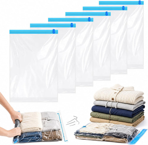 6 Stück Vakuum Beutel 40 × 60 cm, Kleidersack Vakuum ohne Pumpe für Reisen