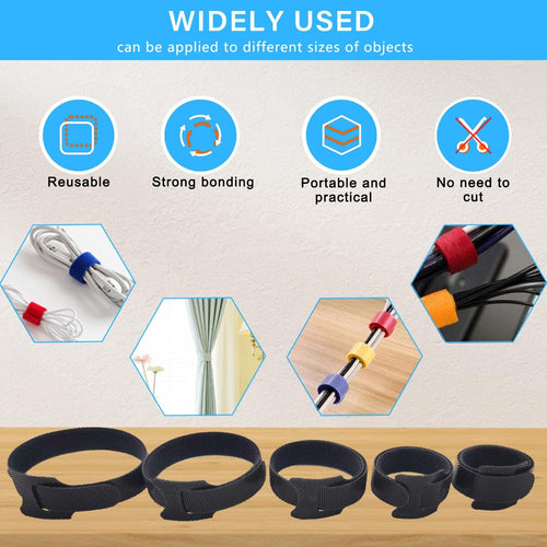 Klettband 100pcs wiederverwendbare Klettkabelbinder in 4 verschiedenen Längen 200mm/150mm/120mm/100mm Klett Kabelbinder Klettbinder Klettverschluss für Home Office Büro