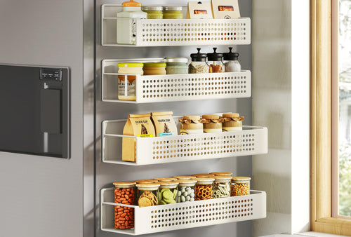 SONGMICS Gewürzregal magnetisch, 4er Set, Magnetregal, Gewürz Organizer