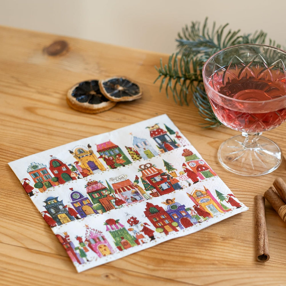 Weihnachtsservietten 33x33 cm, 20 Stück, 3-lagig – bunte Winterhäuser