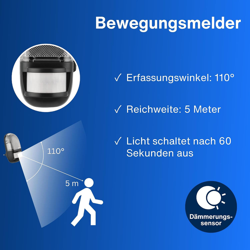 REV Nachtlicht, Bewegungsmelder Erfassungsbereich 110° bis zu 5m, anthrazit