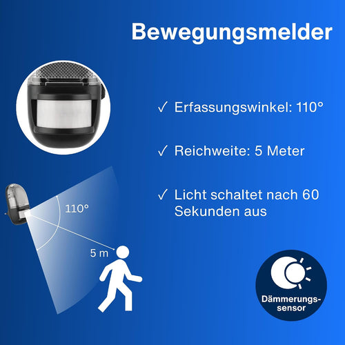 REV Nachtlicht, Bewegungsmelder Erfassungsbereich 110° bis zu 5m, anthrazit
