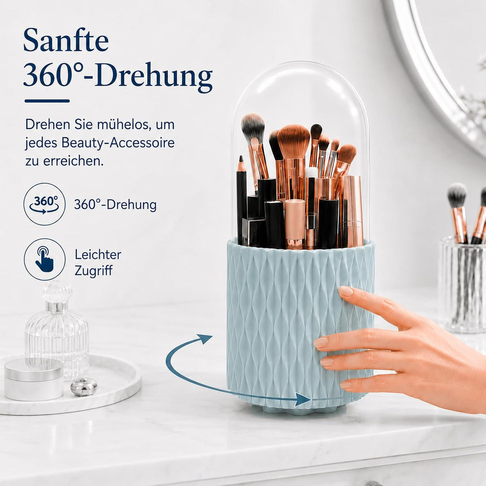 scicent Make Up Kosmetik Organizer, 360 drehbarer Make-up-Pinselhalter, Organizer, transparent, staubdicht Blau