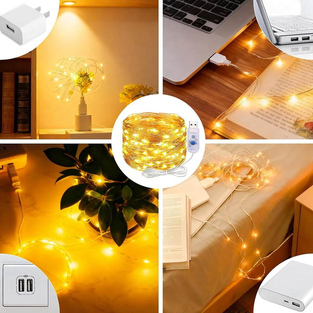 ALEGRE® USB Lichterkette mit Timer, 2M 20 LED Kupferdraht Lichterkette Innen mit Stecker, Warmweiß Led Lichterketten USB mit Timer, Fairy Lights für Weihnachten Deko, Halloween, Hochzeit, Schlafzimmer