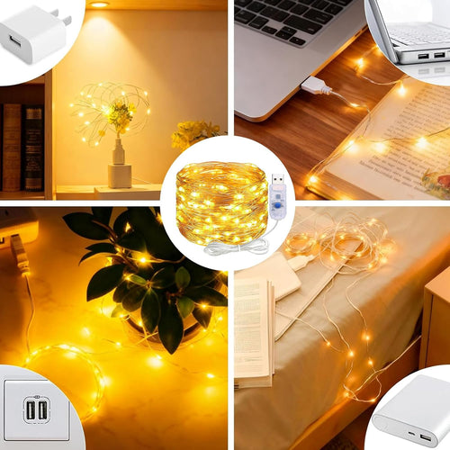 ALEGRE® USB Lichterkette mit Timer, 2M 20 LED Kupferdraht Lichterkette Innen mit Stecker, Warmweiß Led Lichterketten USB mit Timer, Fairy Lights für Weihnachten Deko, Halloween, Hochzeit, Schlafzimmer