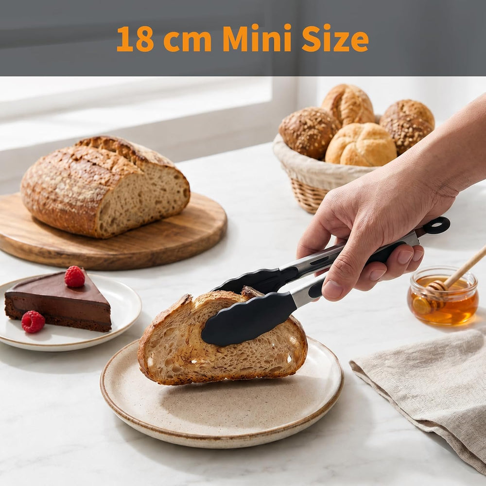 WISYOK 18cm Mini Grillzange, Edelstahl-Silikonspitze, Hitzebeständig