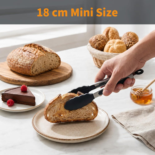 WISYOK 18cm Mini Grillzange, Edelstahl-Silikonspitze, Hitzebeständig