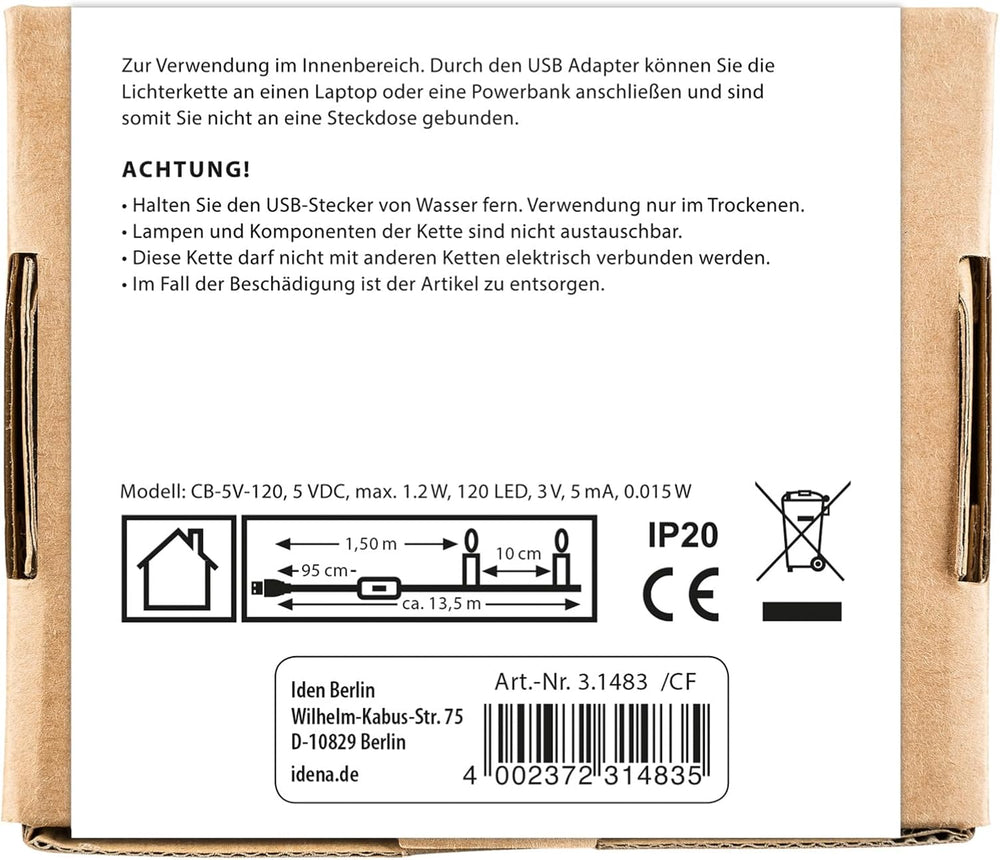 Idena Micro Lichterkette Innen 120 LEDs in Warmweiß, 13,5 m