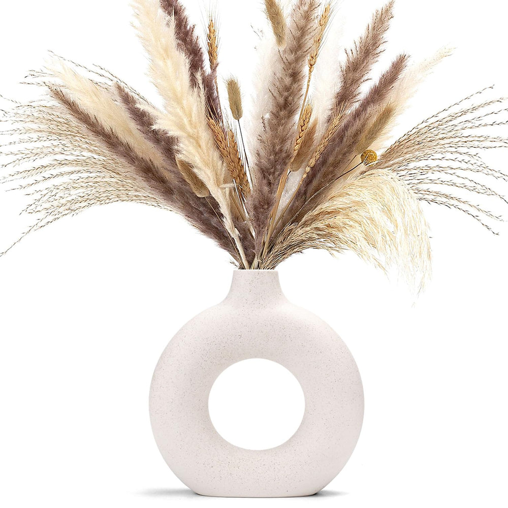 CEMABT Vasen für Pampasgras, handgemachte Vase, getrocknete Blumen, Keramik, Weiß, Handwerkliche Ornamente für die Dekoration des Bürohauses, Vasenset (S, Beige)