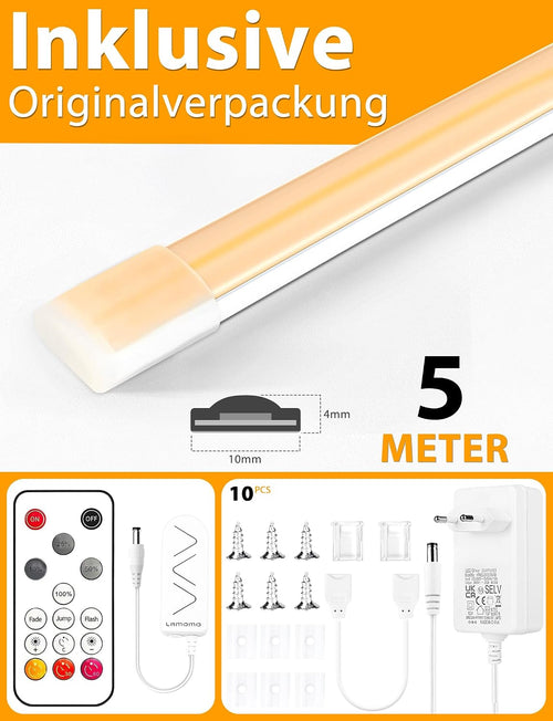 Lamomo COB LED Streifen, Warmweiss Dimmbar Leiste mit Fernbedienung, 5m 24V
