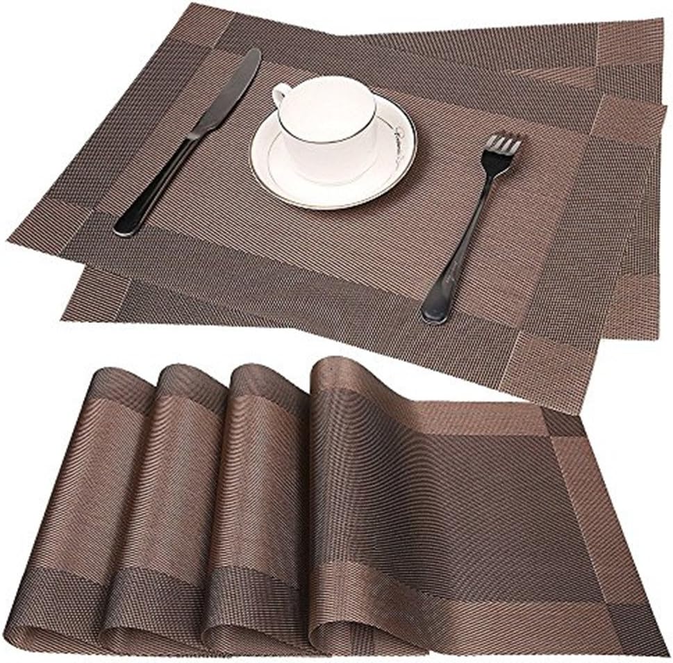 Platzdeckchen Rutschfest Abwaschbar Tischmatten aus PVC Abgrifffeste Hitzebeständig Tischsets Schmutzabweisend, 6er Set Platzsets, 30x45cm, Braun