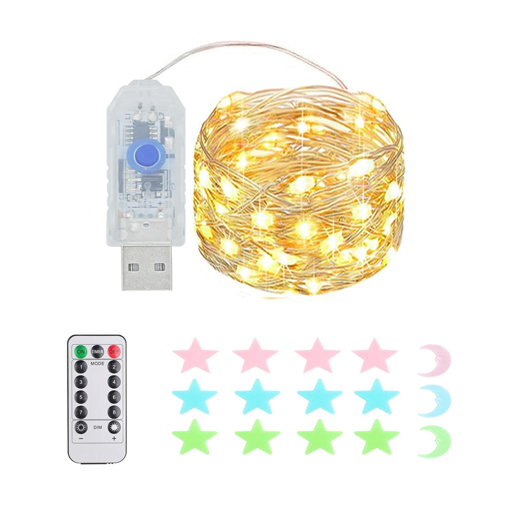 2 Stück LED Lichterkette, 50LED 5M / 17Ft 8 Modi USB lichterkette außen/innen Wasserdichte mit Fernbedienung für Schlafzimmer, Hof, Hochzeit, Weihnachten, DIY etc (Warmweiß)