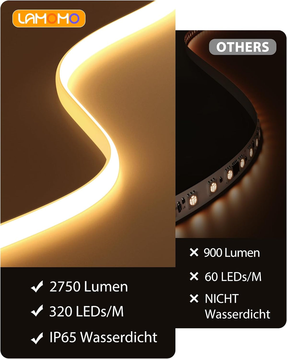 Lamomo COB LED Streifen, Warmweiss Dimmbar Leiste mit Fernbedienung, 5m 24V