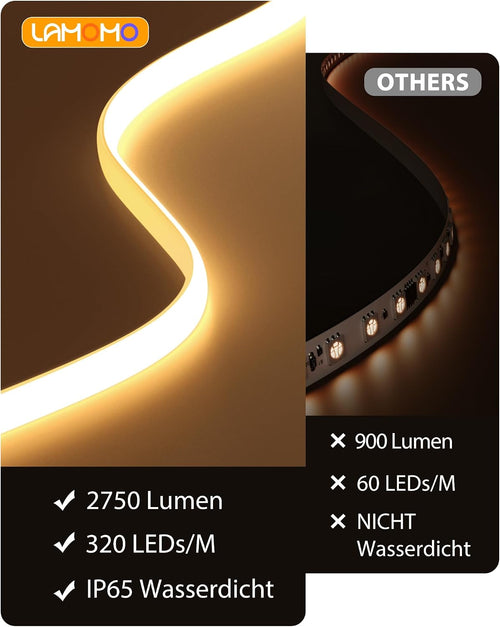 Lamomo COB LED Streifen, Warmweiss Dimmbar Leiste mit Fernbedienung, 5m 24V