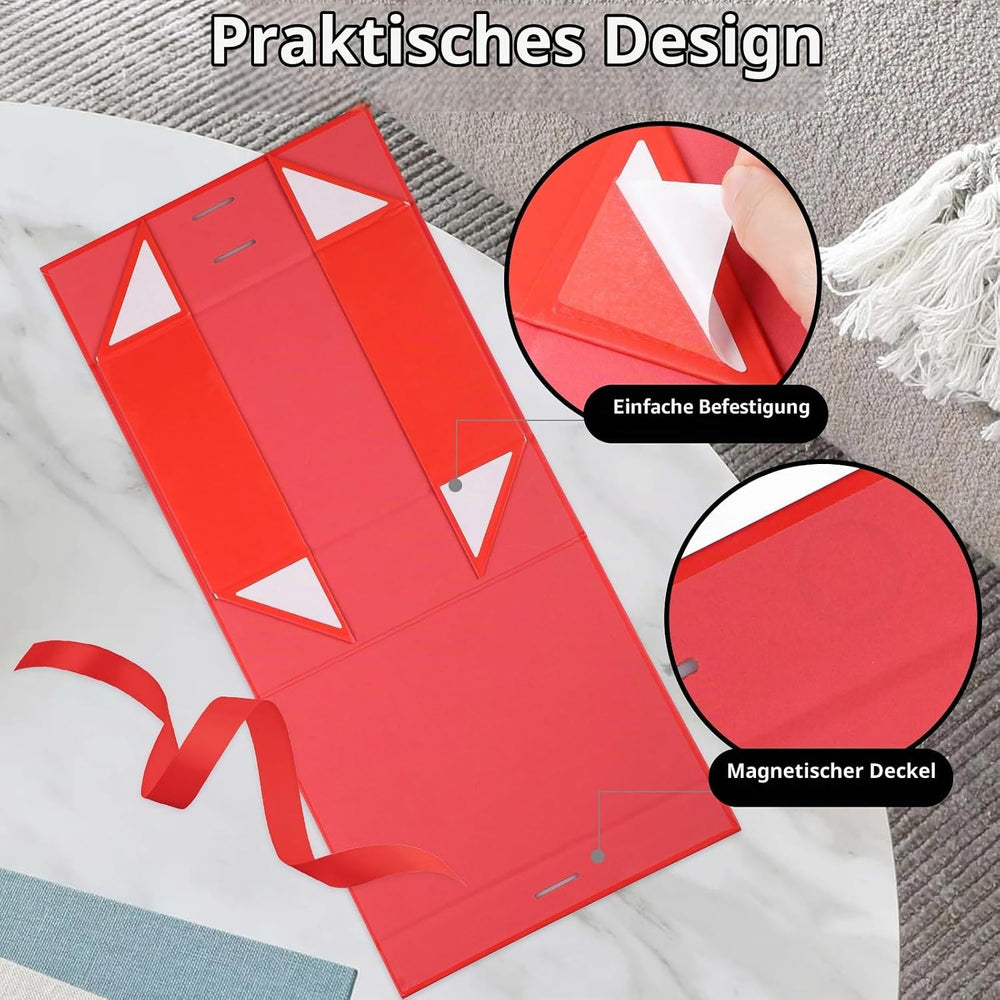 Hianjoo Geschenkbox mit Deckel 23x17x7cm, Magnetische Geschenkboxen mit Schleife, Geschenkkarton Faltbare für Weihnachten Hochzeit Geburtstag Jubiläum Valentinstag Geschenkverpackung - Rot