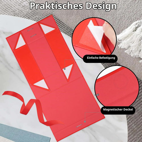 Hianjoo Geschenkbox mit Deckel 23x17x7cm, Magnetische Geschenkboxen mit Schleife, Geschenkkarton Faltbare für Weihnachten Hochzeit Geburtstag Jubiläum Valentinstag Geschenkverpackung - Rot