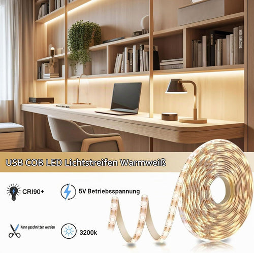 LED Strip 2m USB Warmweiss 3000K LED Lichtband LED Streifen Warmweiß 300 LEDs dimmbar für Spiegel Deko,Party Schlafzimmer, Küche, Heimdekoration