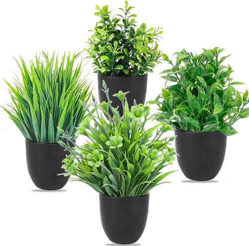 4 Stück Kunstpflanze mit Topf, Künstliche Plastik Pflanze Deko, Klein Fake Plant Topfpflanze Emulation Pflanze Künstlich für Schreibtisch, Haus, Balkon und Bad Dekoration