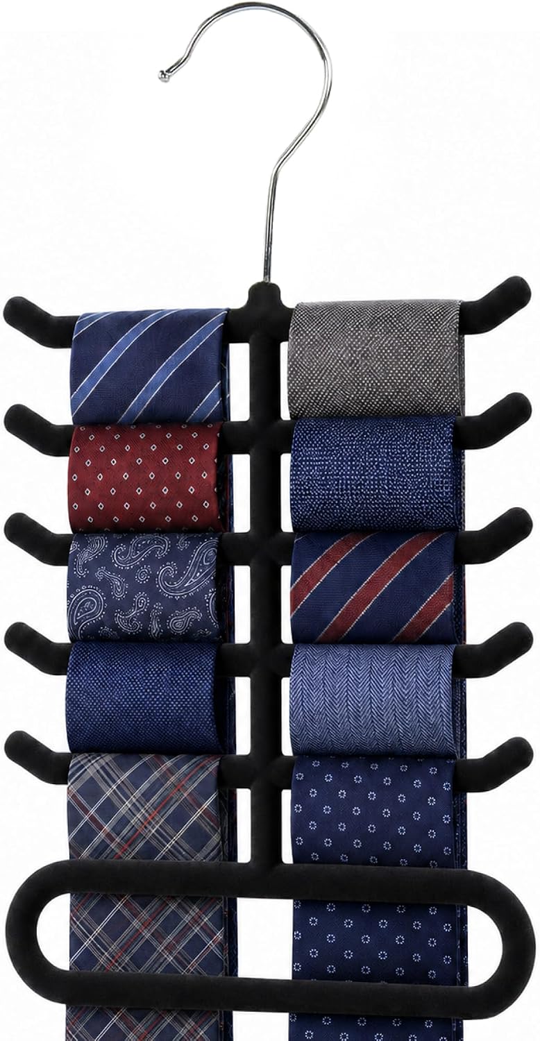 Hangerworld - Samt Bepflockte Accessoires Bügel für Krawatten, Schals, Gürtels - Schwarz - 28cm
