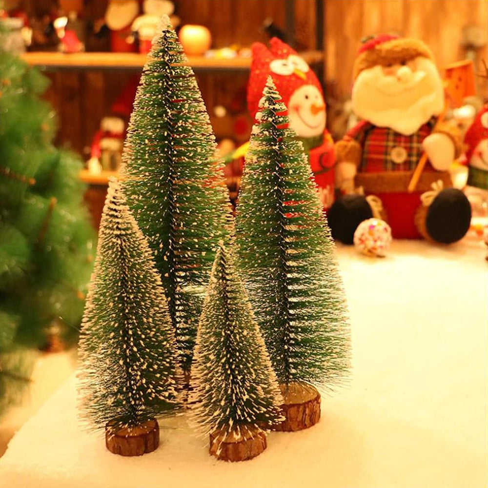 10 Stück Mini Grün Tannenbaum Mini Weihnachtsbaum Desktop Weihnachtsbäume Gefrostete Sisalbäume mit Holzbasis Naturgetreuer Christbaum mit Schnee-Effek für Tischdeko, DIY Weihnachtsdeko, Schaufenster