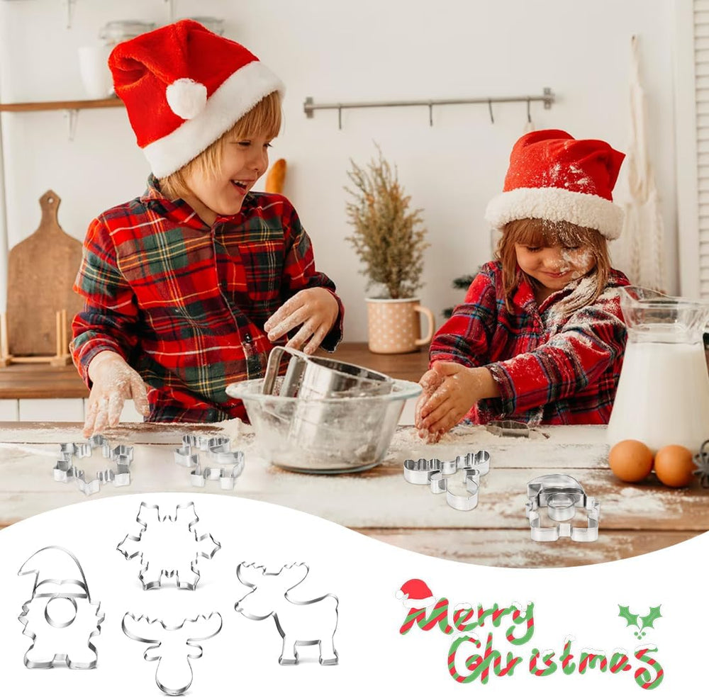 Ausstechformen Weihnachten Ausstecher Wichtel, 4PCS Keksausstecher Weihnachten aus Edelstahl, Plätzchenausstecher Wichtel, Elchkopf, Elch, Schneeflocke Ausstecher für Torten Fondant Kekse Backen