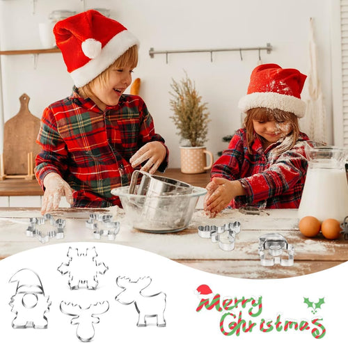 Ausstechformen Weihnachten Ausstecher Wichtel, 4PCS Keksausstecher Weihnachten aus Edelstahl, Plätzchenausstecher Wichtel, Elchkopf, Elch, Schneeflocke Ausstecher für Torten Fondant Kekse Backen