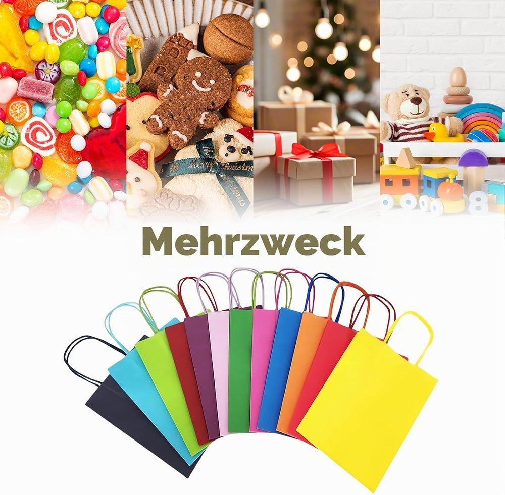 Flintronic Papiertüten aus Kraftpapier, 10 Stück mit Henkel, Geschenkverpackung, Tüten Eschenktüten, Gastgeschenke Tüten, Mitgebseltüten, Geschenktüten Set - Mehrere Farben(15 * 8 * 21CM)