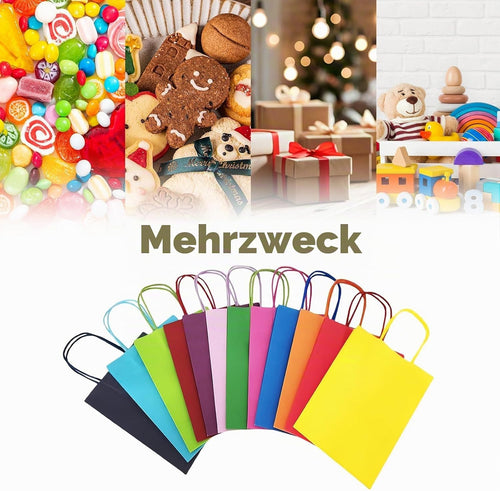 Flintronic Papiertüten aus Kraftpapier, 10 Stück mit Henkel, Geschenkverpackung, Tüten Eschenktüten, Gastgeschenke Tüten, Mitgebseltüten, Geschenktüten Set - Mehrere Farben(15 * 8 * 21CM)