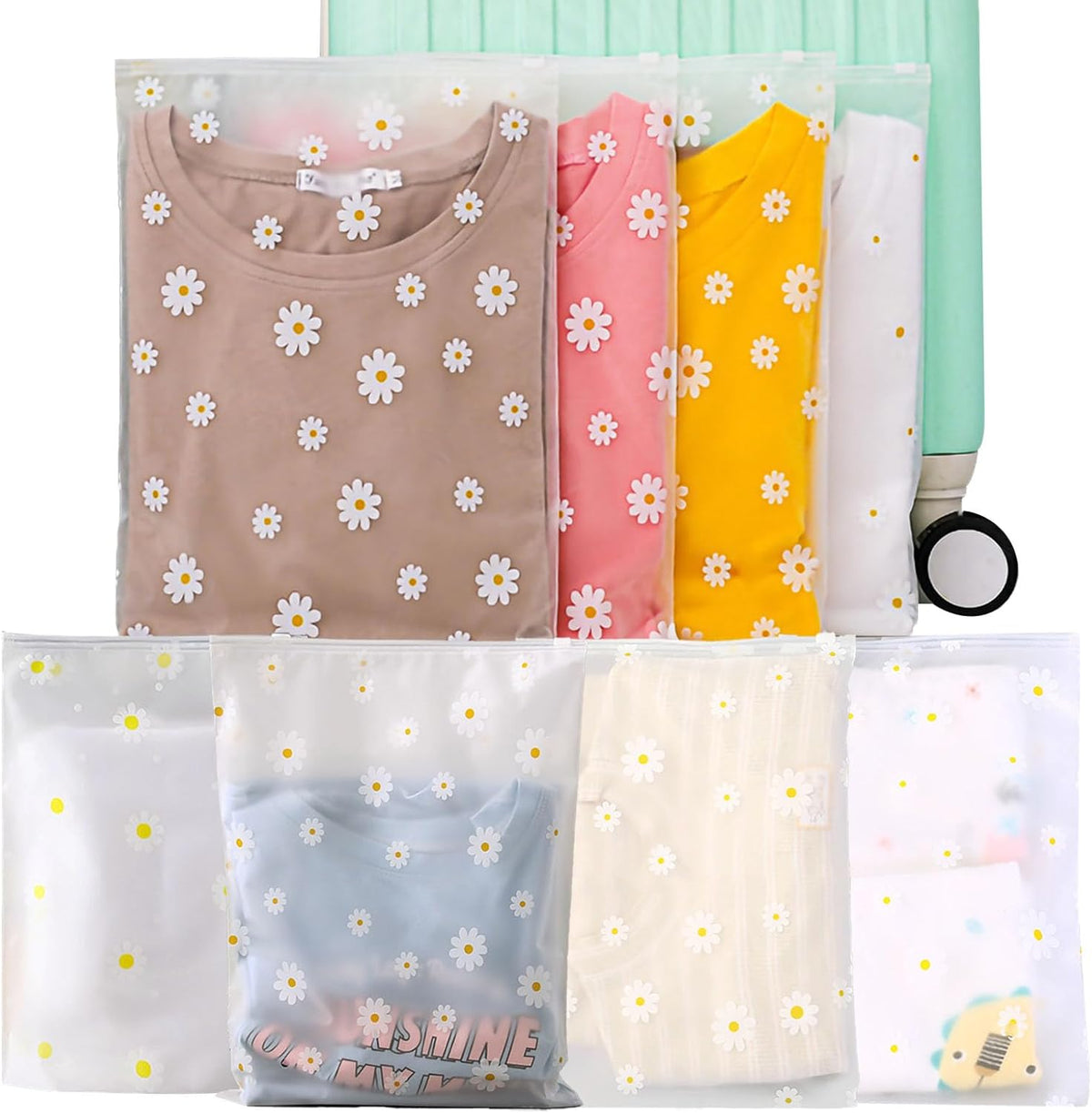 KEYRI 20 Stücke Reise Kleidertaschen Organizer Zip Beutel Kleidung Tasche Reisebeutel Aufbewahrungstasche für Kleidung Unterwäsche Handtuch Schuhe Kosmetik Wasserdichte Tasche Krankenhaus (Blumen)