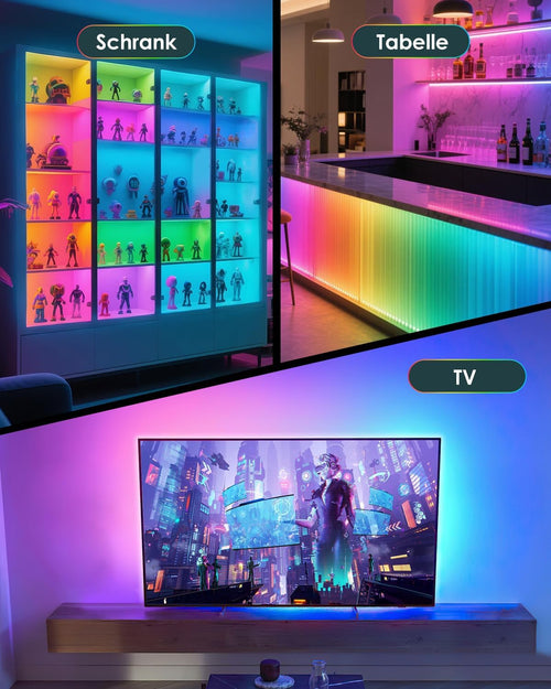 AMIR LED Streifen 1m, RGB LED Strip mit Fernbedienung, 18 Farbwechsel & 21 Modi LED Band Dimmbar, Selbstklebend Led Lichterkette Lichtband Leiste für Party, Gaming, Dekor, TV Hintergrundbeleuchtung