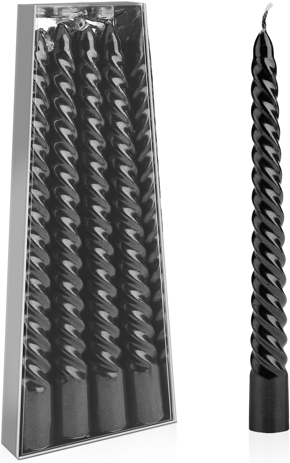 Bolosa 4 Stück Spiralkerzen Schwarz, Spitzkerzen, Lange Kerzen, Aesthetic, Dinner Kerzen Gedreht