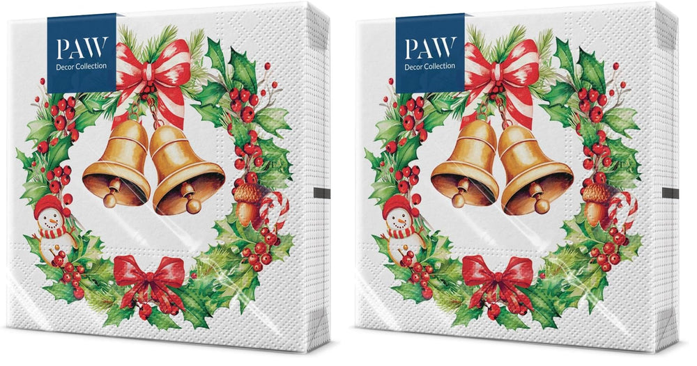 PAW Servietten 33 x 33 cm, 20 Stück - Weihnachtsschneeflocken Hellrot