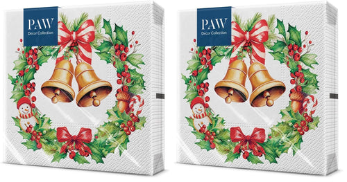PAW Servietten 33 x 33 cm, 20 Stück - Weihnachtsschneeflocken Hellrot