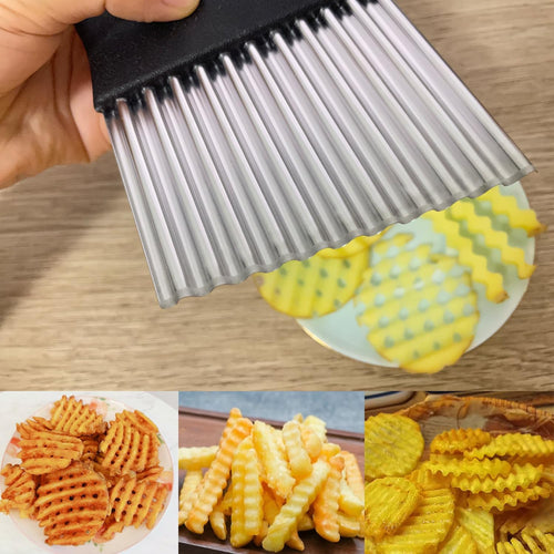 Wellenschneider Riffelmesser aus Edelstahl Pommesschneider Kartoffelschneider Zubehör Edelstahl für Gemüse Pommes Kartoffeln Butter und Obst (Schwarz)