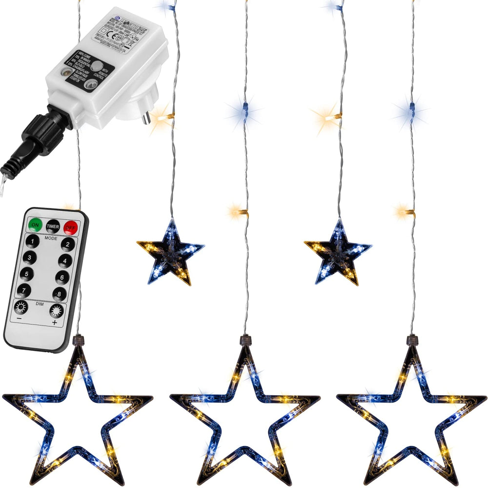 VOLTRONIC LED Lichtervorhang, innen und außen, IP44, Modell- und Farbwahl, 5 Sterne 61 LEDs, warmweiß, Fernbedienung