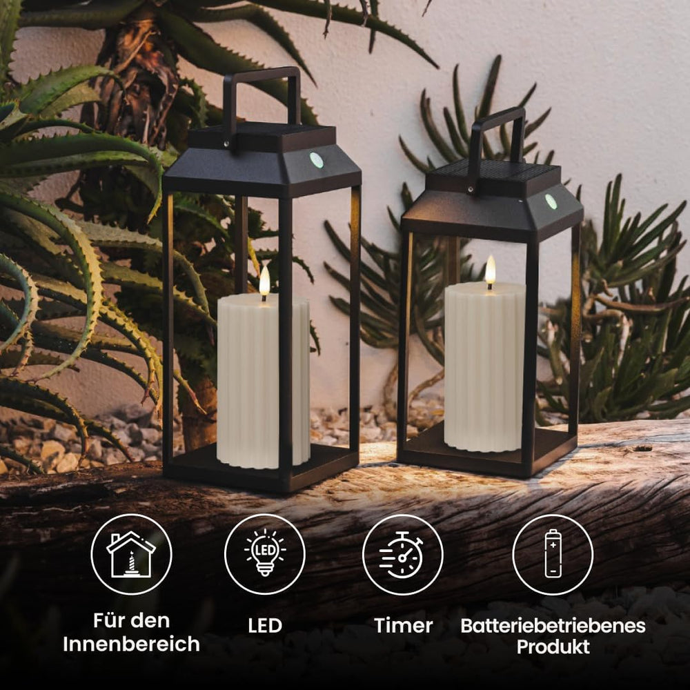 Star Trading LED Stumpenkerze 15cm - Rillen-Optik Flackernd Warmweiß