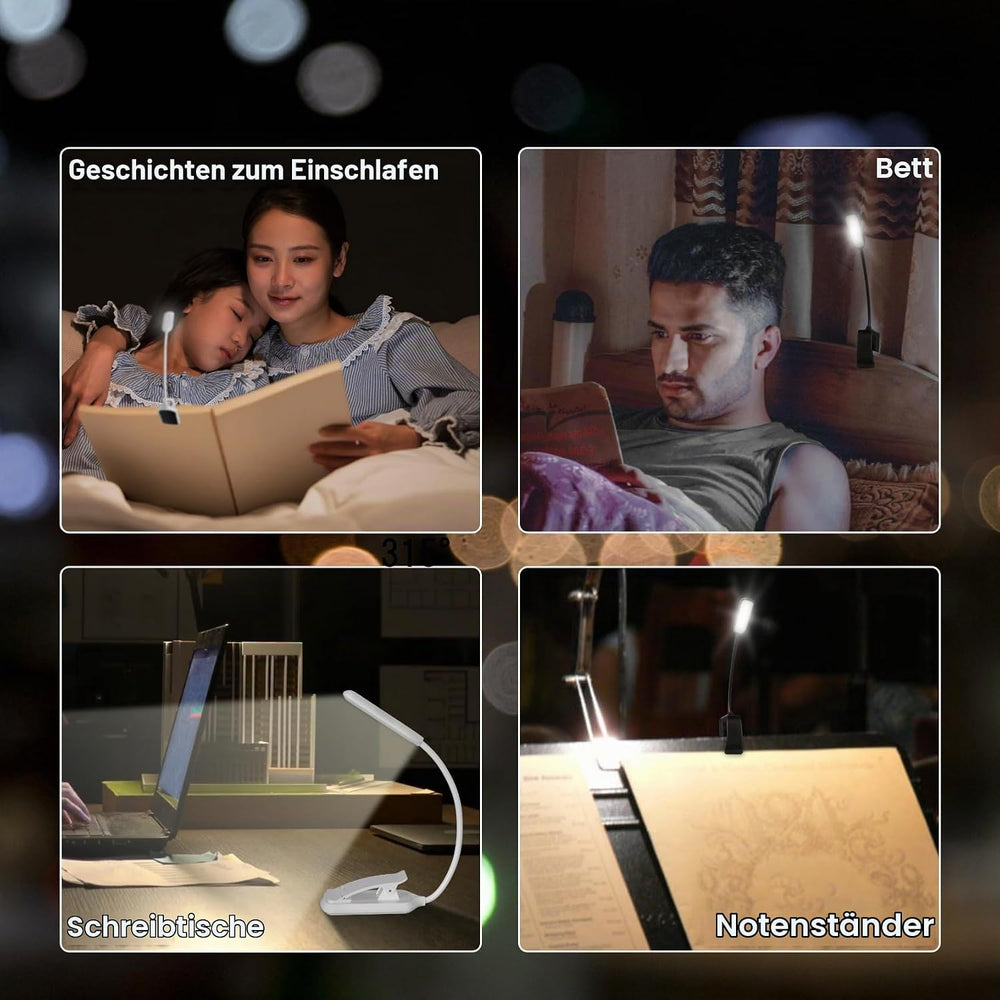 Leselampe Buch Klemme, USB Wiederaufladbare Buchlampe Klein, Weiß