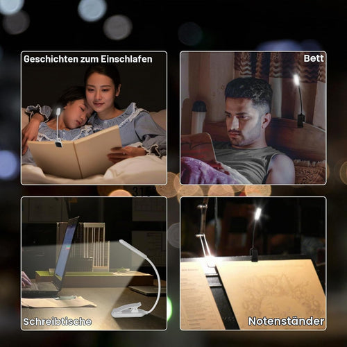 Leselampe Buch Klemme, USB Wiederaufladbare Buchlampe Klein, Weiß