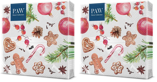 PAW Servietten 33 x 33 cm, 20 Stück - Weihnachtsschneeflocken Hellrot