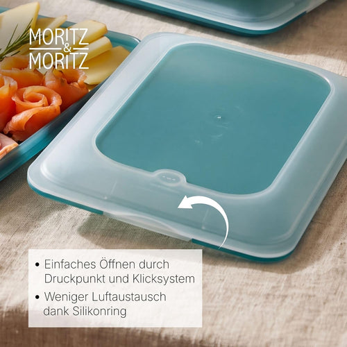 Moritz & Moritz 2er Set Aufschnittbox stapelbar Türkis – Frischhaltedosen mit Deckel zur Aufbewahrung von Wurst, Käse uvm. – lebensmittelecht, spülmaschinengeeignet