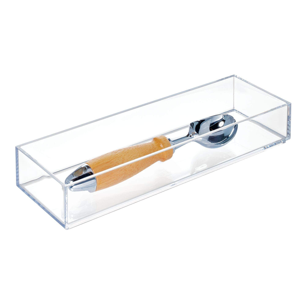 iDesign Schubladeneinsatz, kleiner Besteckkasten für Schubladen aus Kunststoff, stapelbarer Schubladentrenner für Besteck und andere Utensilien, durchsichtig, 10,2 cm x 20,3 cm