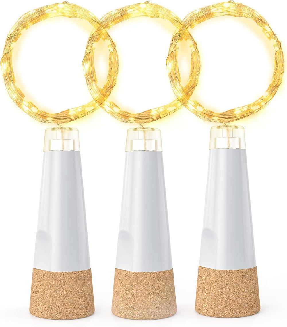 Flaschenlichter mit Korken, USB wiederaufladbares Weinflaschenlicht, batteriebetriebene Gläser, Lichterkette, 2025 verbesserte Lichterkette für Weihnachtsdekorationen(Warm weiß, 3 Pack)