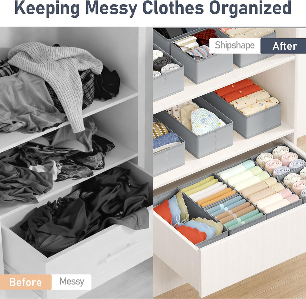DIMJ 4 Stück Schubladen Ordnungssystem Schubladen Organizer, Faltbare Aufbewahrungsbox Stoff, Schubladeneinsätze für Kleiderschränke, Kleiderschrank Organizer für Kleidung, Hellgrau