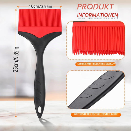 Großer Silikon-Backpinsel – Silikon-Backpinsel zum Grillen, hitzebeständige Pinsel, zum Verteilen von Öl, Butter, Soße zum Kochen, Backen, Grillen, 10 cm, extra breiter Grillpinsel (Rot 2)