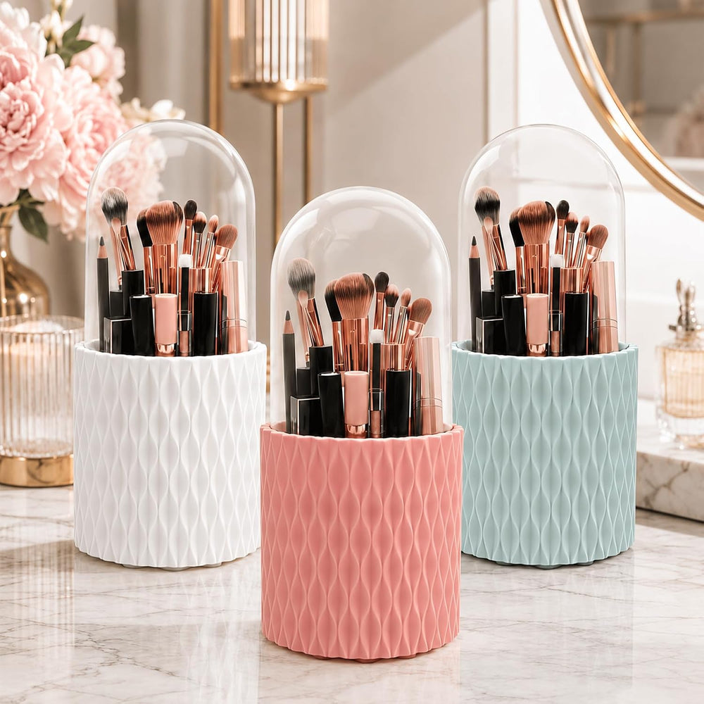 scicent Make Up Kosmetik Organizer, 360 drehbarer Make-up-Pinselhalter, Organizer, transparent, staubdicht Blau