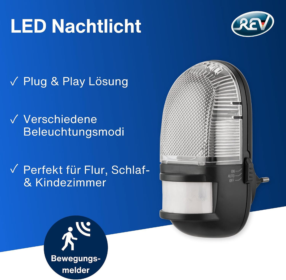 REV Nachtlicht, Bewegungsmelder Erfassungsbereich 110° bis zu 5m, anthrazit